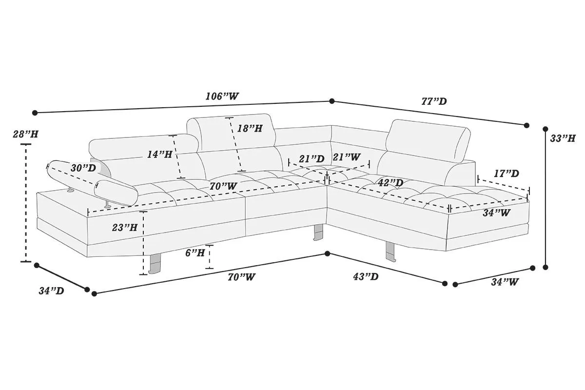Poundex F7310 Kent Modern Sectional -2 Colors - Image 3