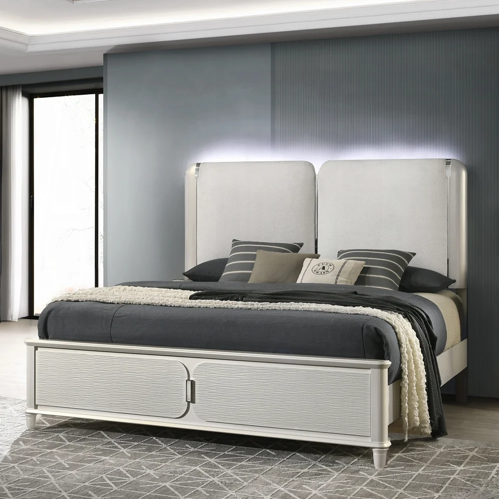Laveda Gray Boucle Bedroom Set w/LED - Image 2