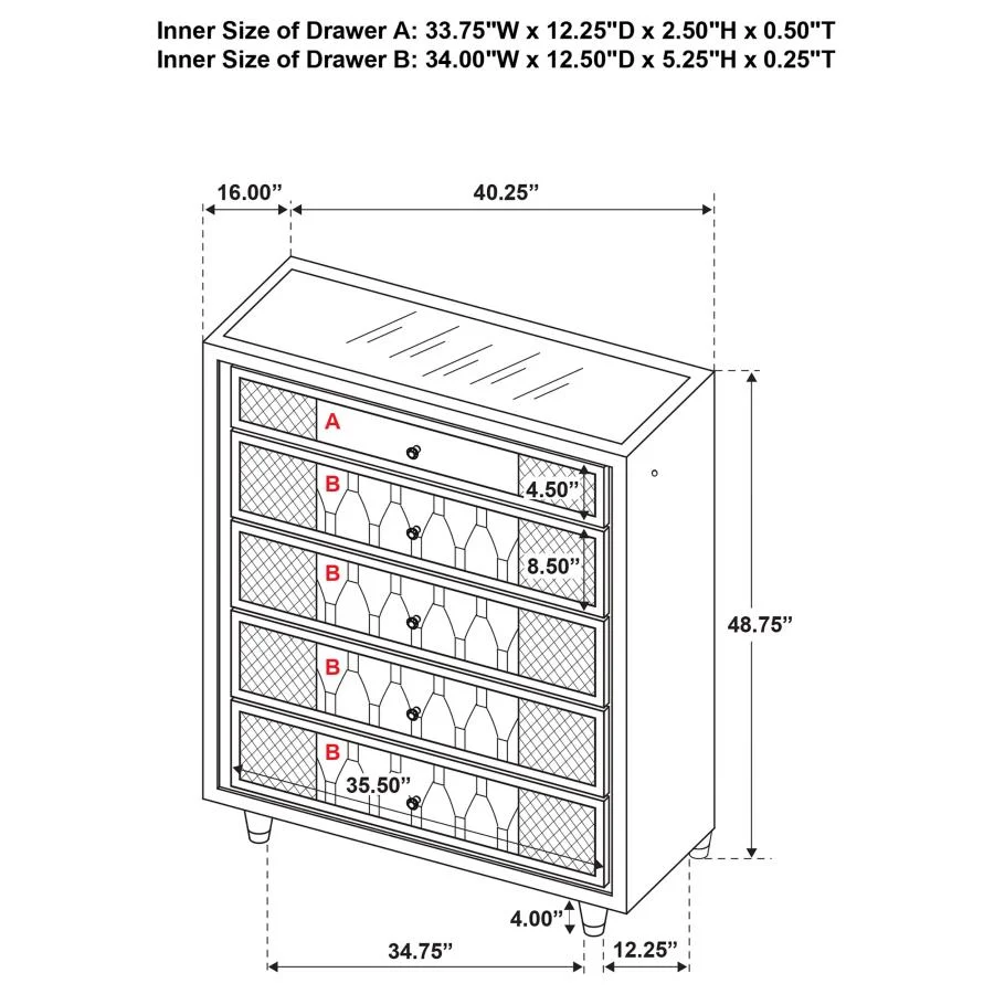 Lorient Black Velvet 5 Drawer Chest - Image 12