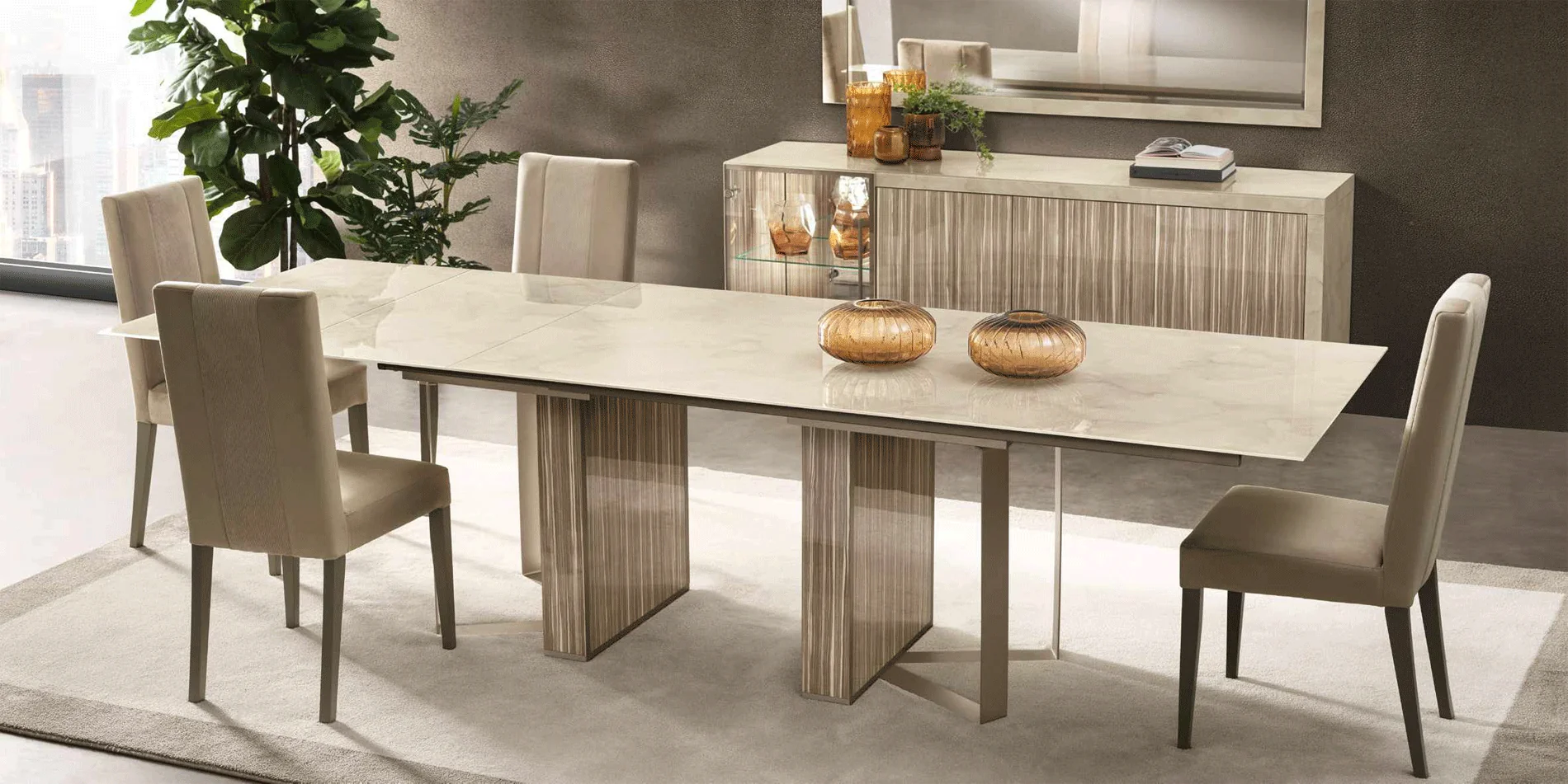 Luce High Gloss Lacquer Dining Set with 2 Extensions - Image 2