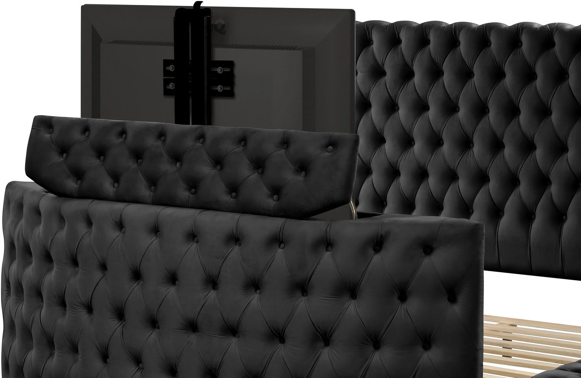 Maya Velvet Upholstered Bed Built in TV Stand - Image 5