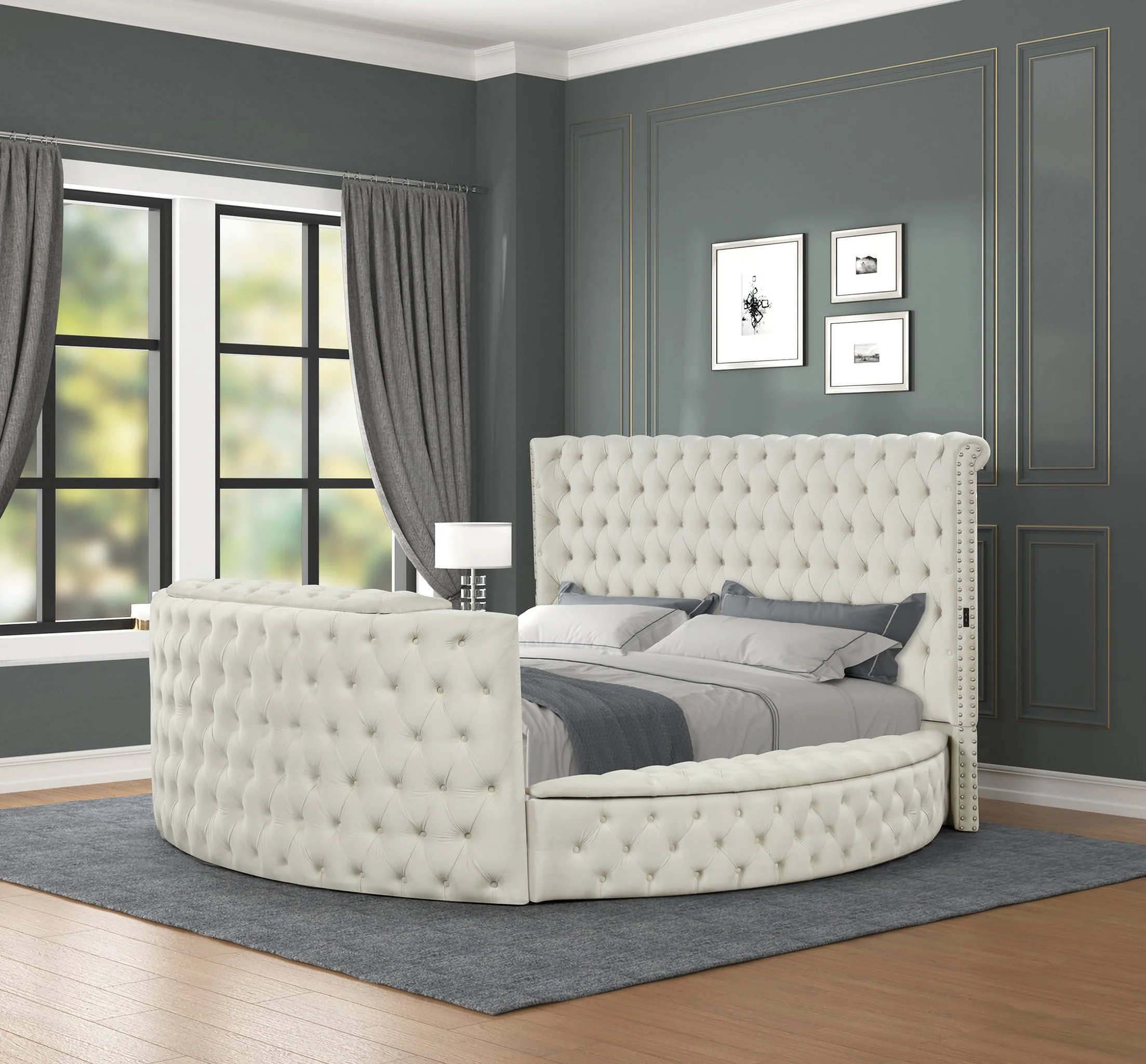 Maya Velvet Upholstered Bed Built in TV Stand - Image 7