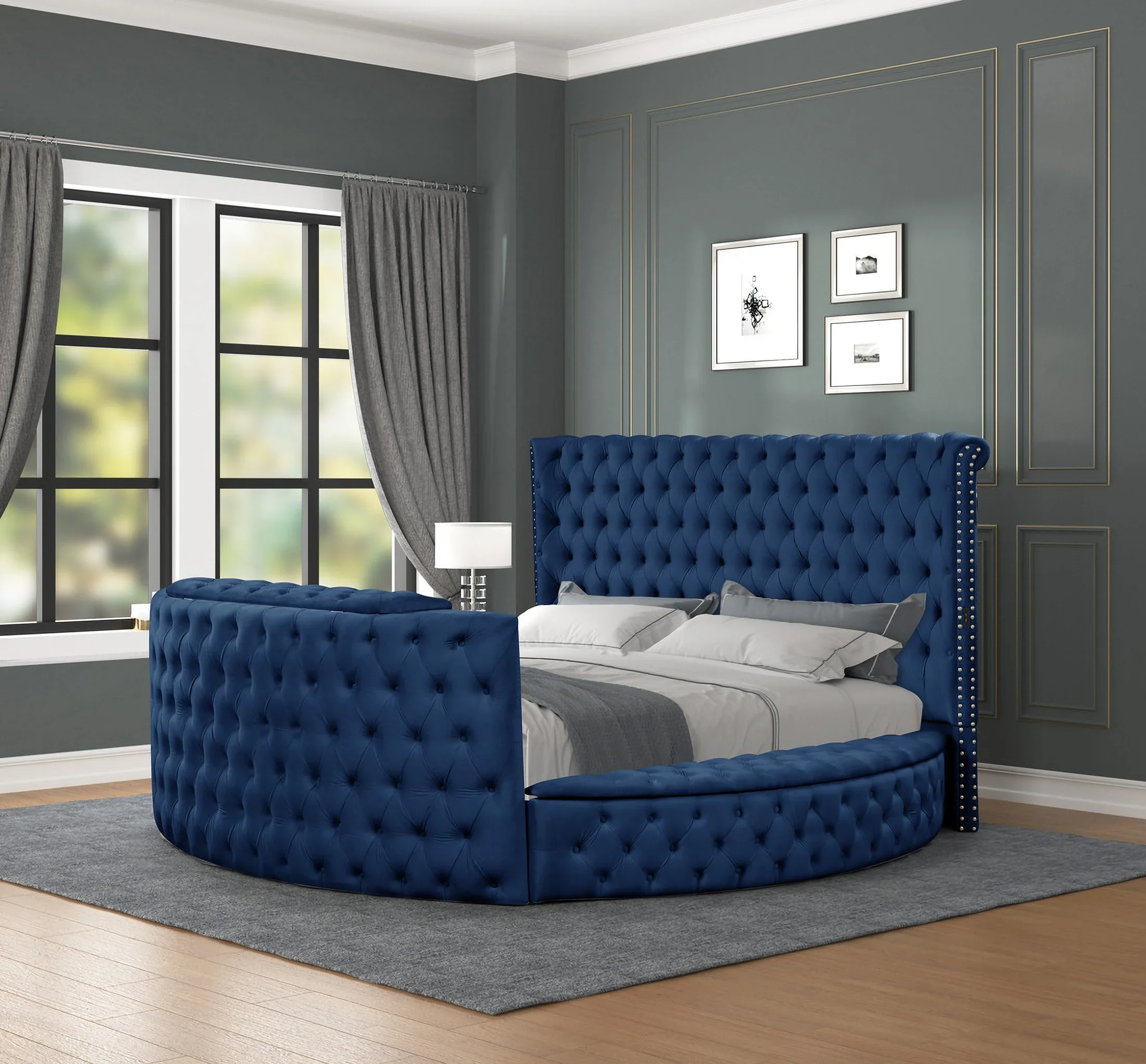 Maya Velvet Upholstered Bed Built in TV Stand - Image 8