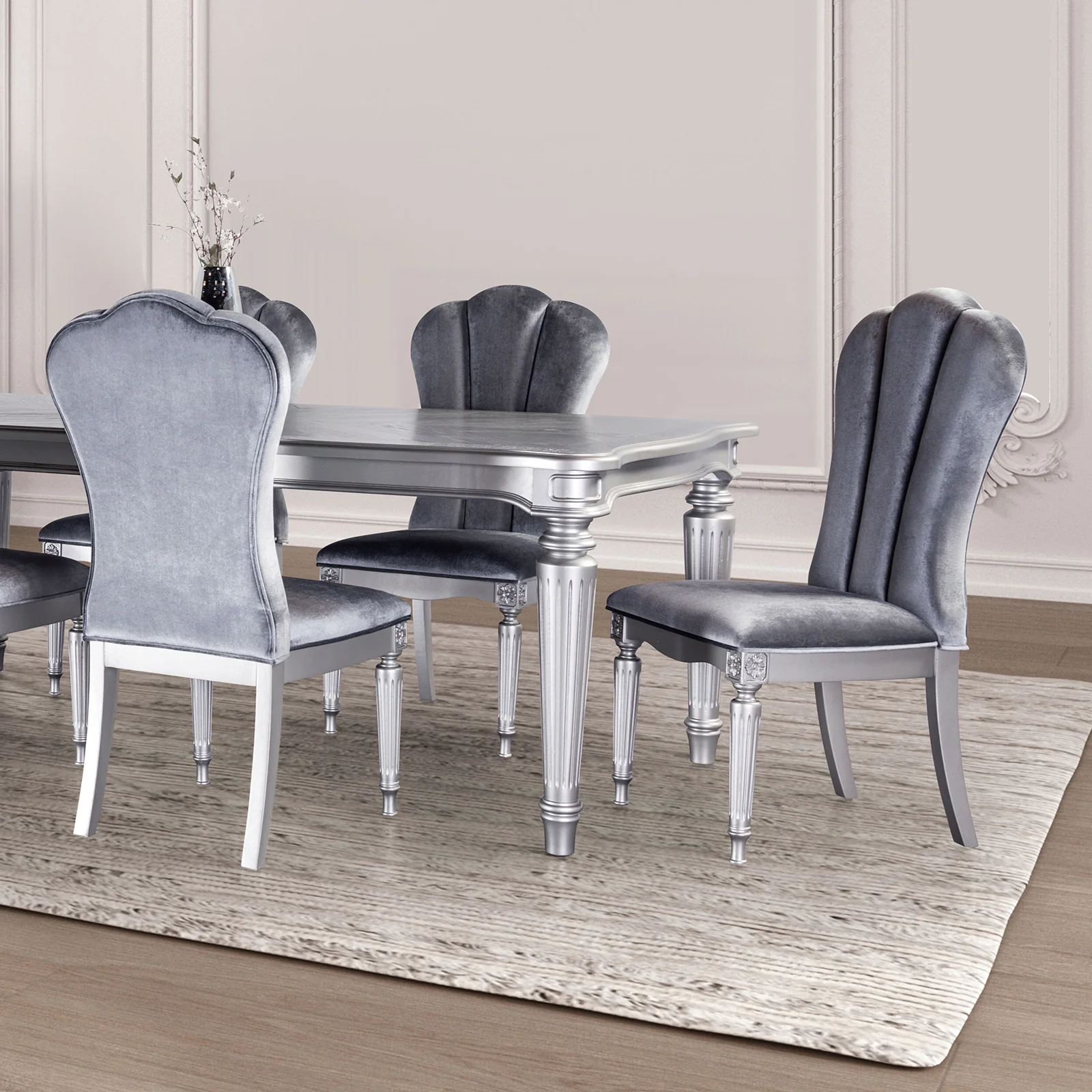 Melodi Parc 7 Pc Dining Set - Silver Finish - Image 2