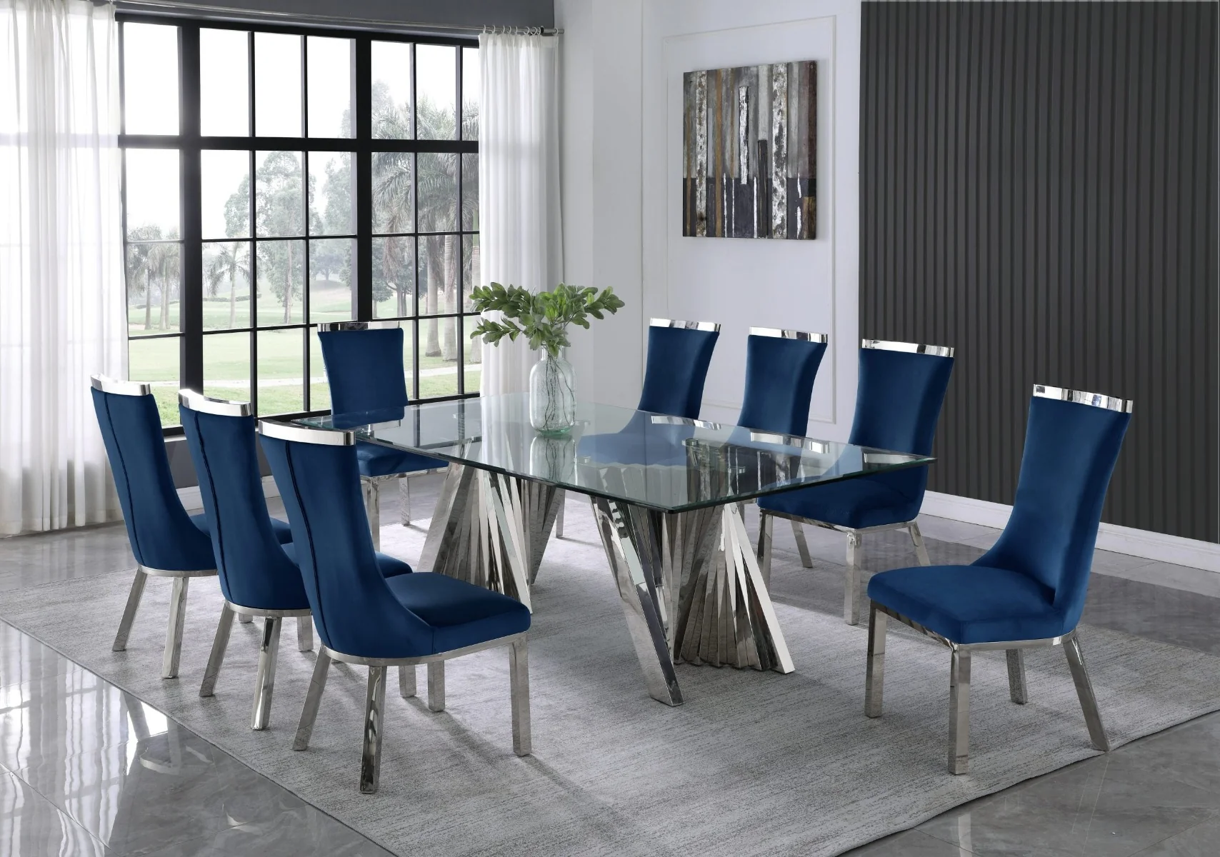 Morgan 9 Pc Glam Dining Set - Stainless Steel/Glass - Image 3