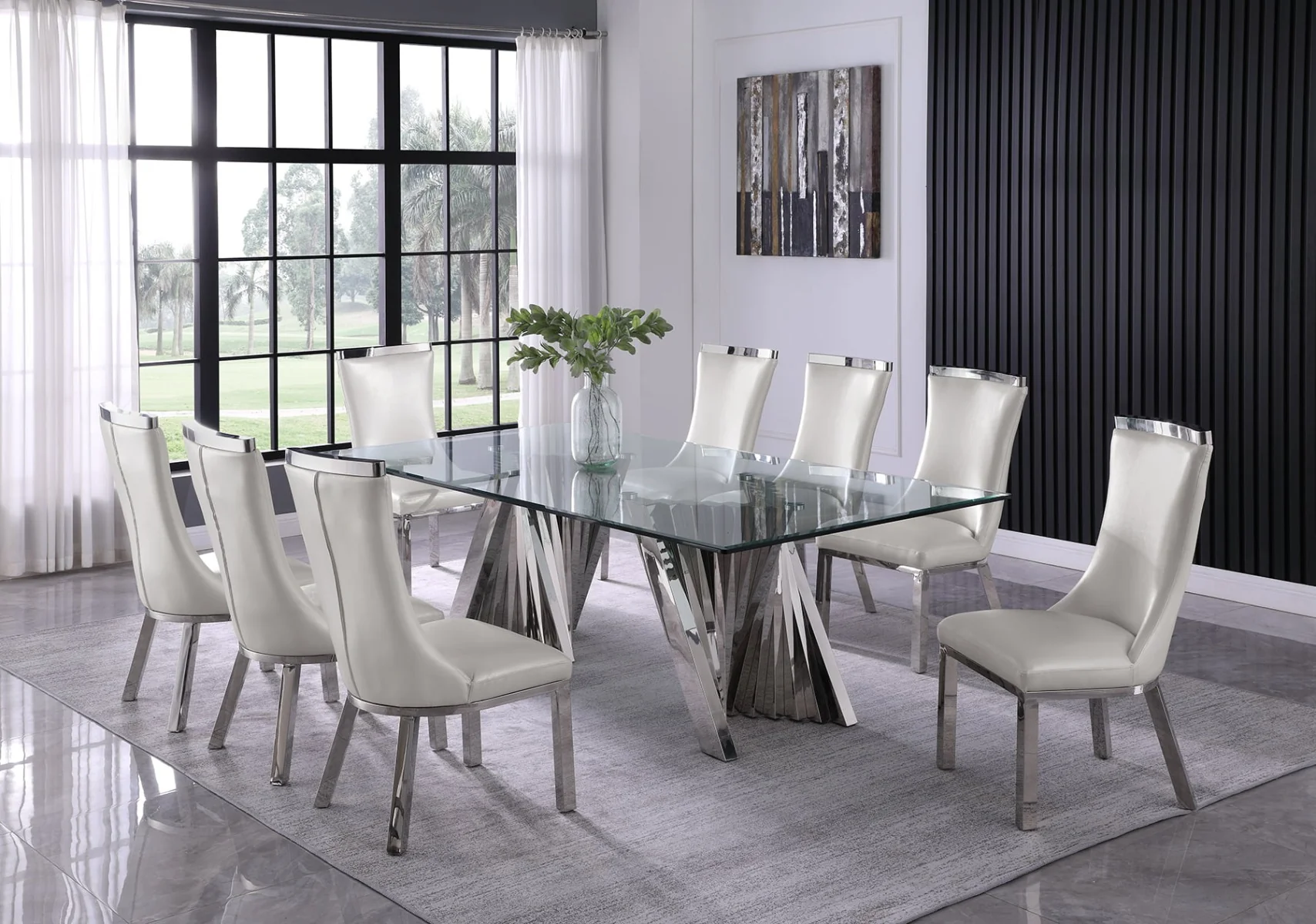 Morgan 9 Pc Glam Dining Set - Stainless Steel/Glass - Image 5
