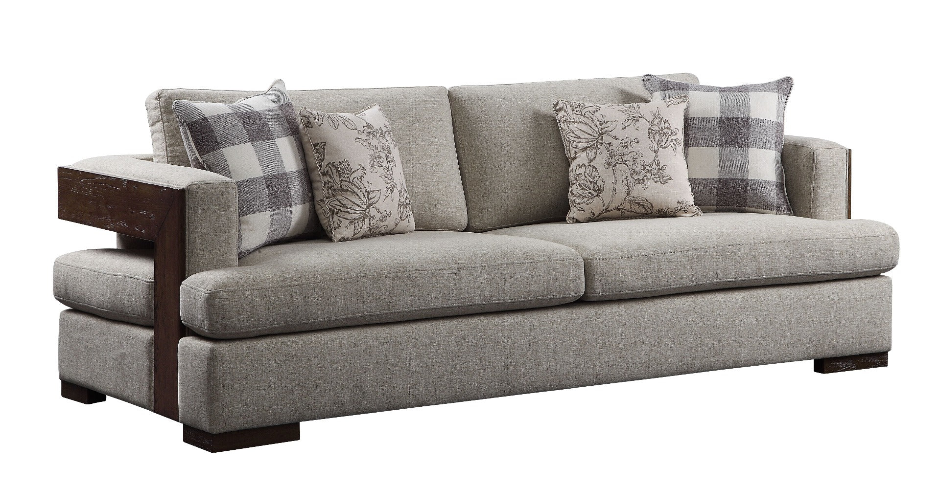 Acme Niamey Sofa Collection - Fabric & Cherry Finish - Image 2