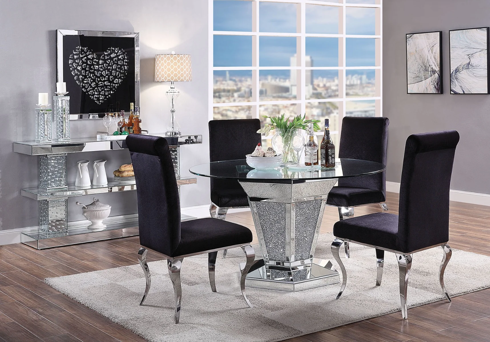 Noralie Bling Dining Collection - Faux Diamond Inlay