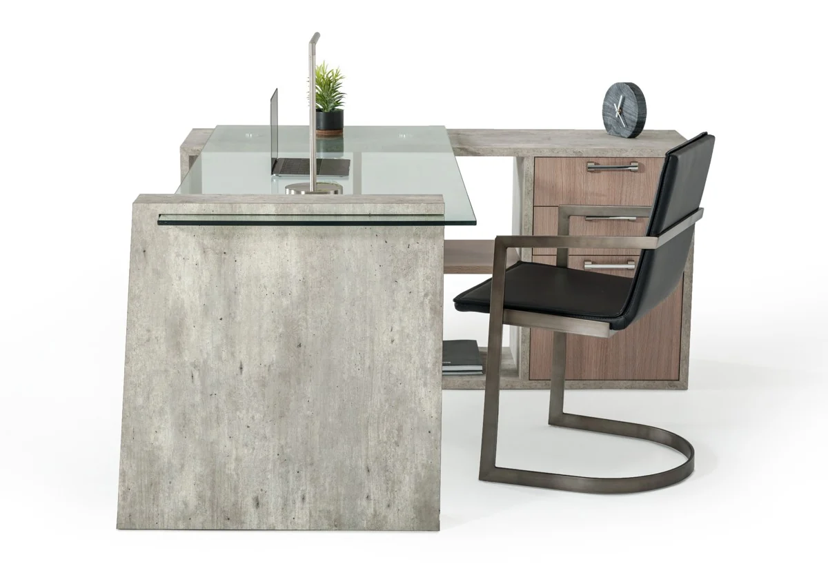 Nova Domus Boston Glass & Faux Concrete Desk - Image 3