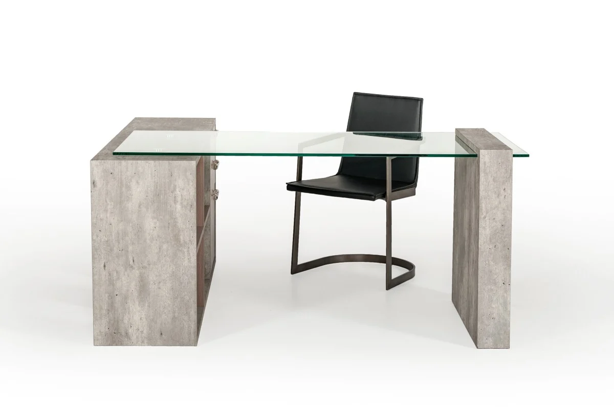 Nova Domus Boston Glass & Faux Concrete Desk - Image 5