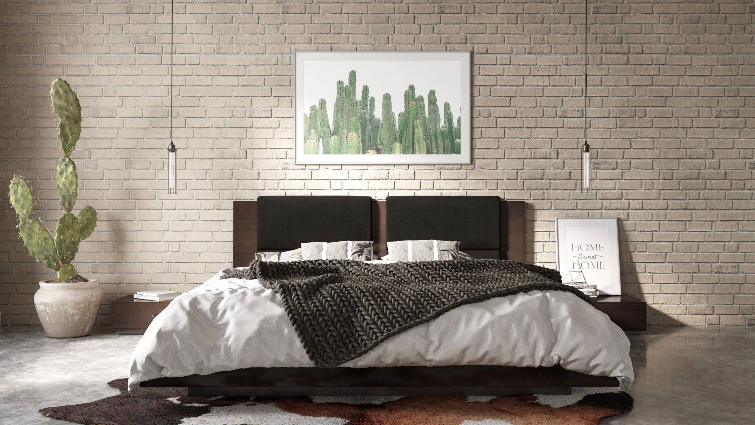 Nova Domus Fantasia - Dark Walnut/Dark Grey Bed & Two Nightstands - Image 2