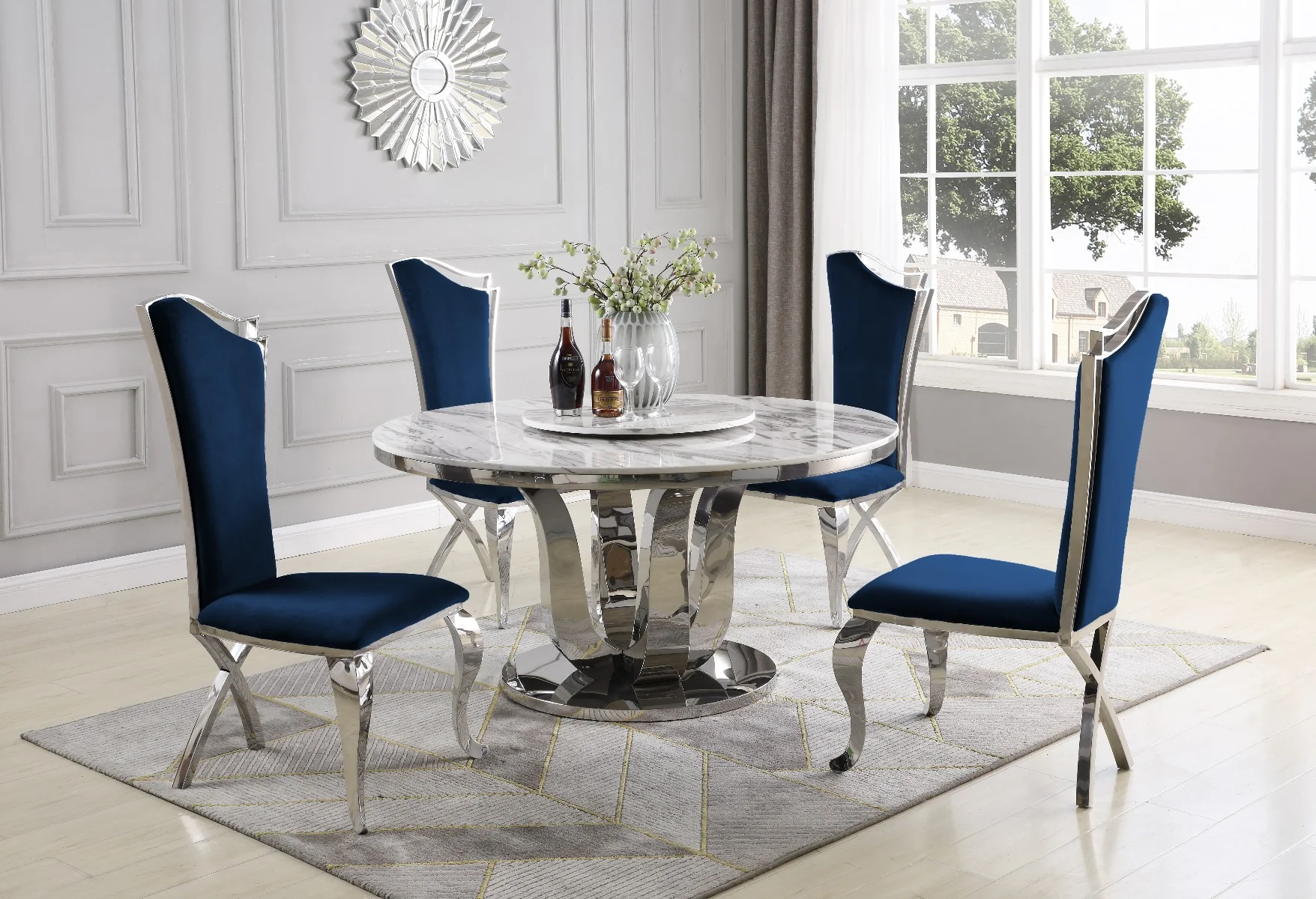 Olympus 5 Pc Round Marble Dining Collection w/Lazy Susan - Image 3