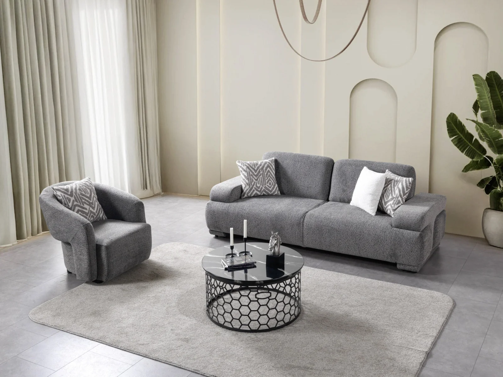 Pablo Gray Boucle 2 Pc Sofa Set - Image 3