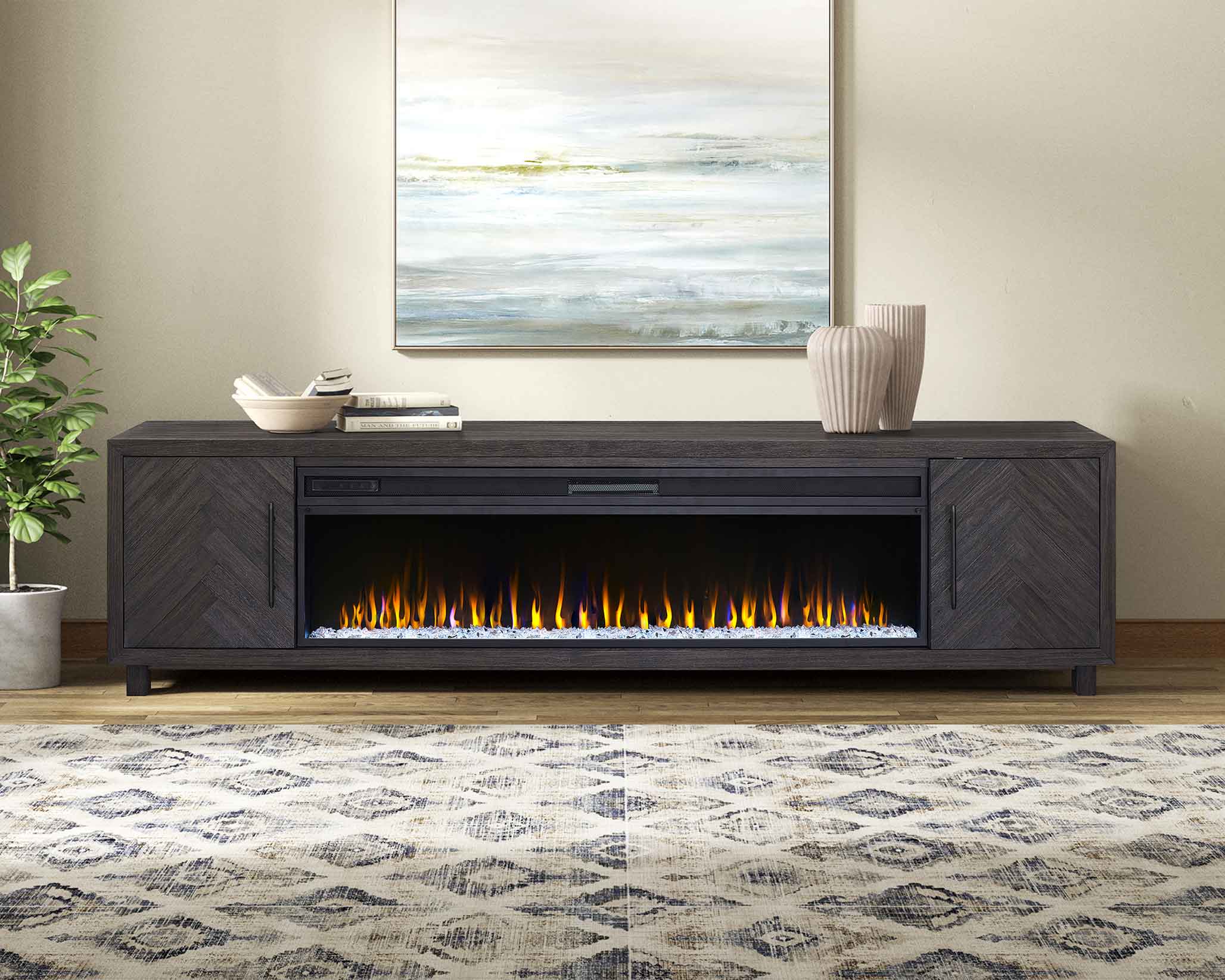 Palisades 96" Gray TV Console w/Fireplace