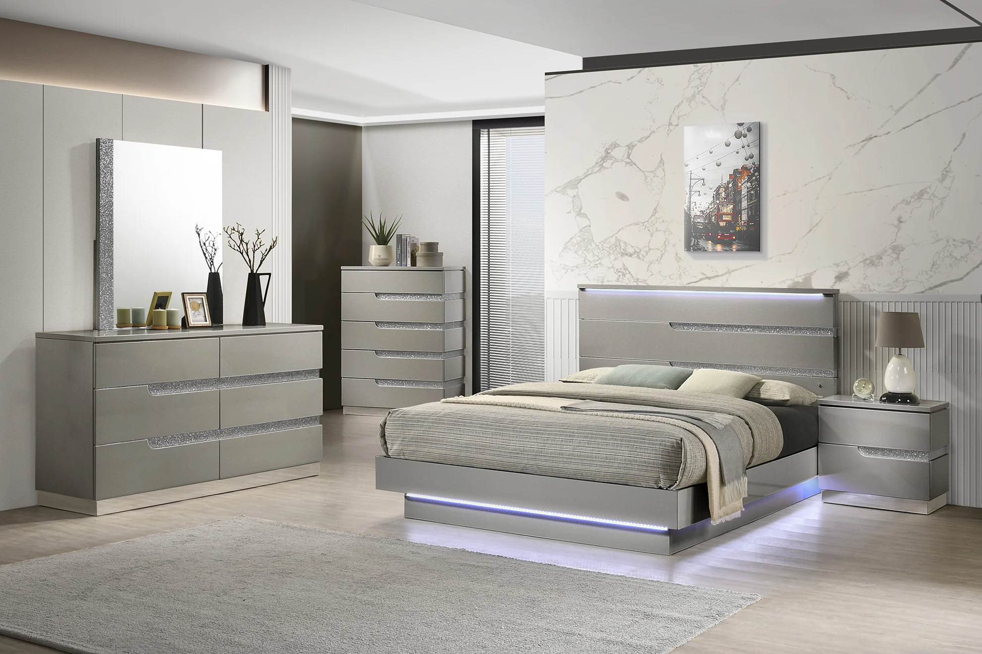 Paradox 4 Pc Bedroom Set Gray Finish