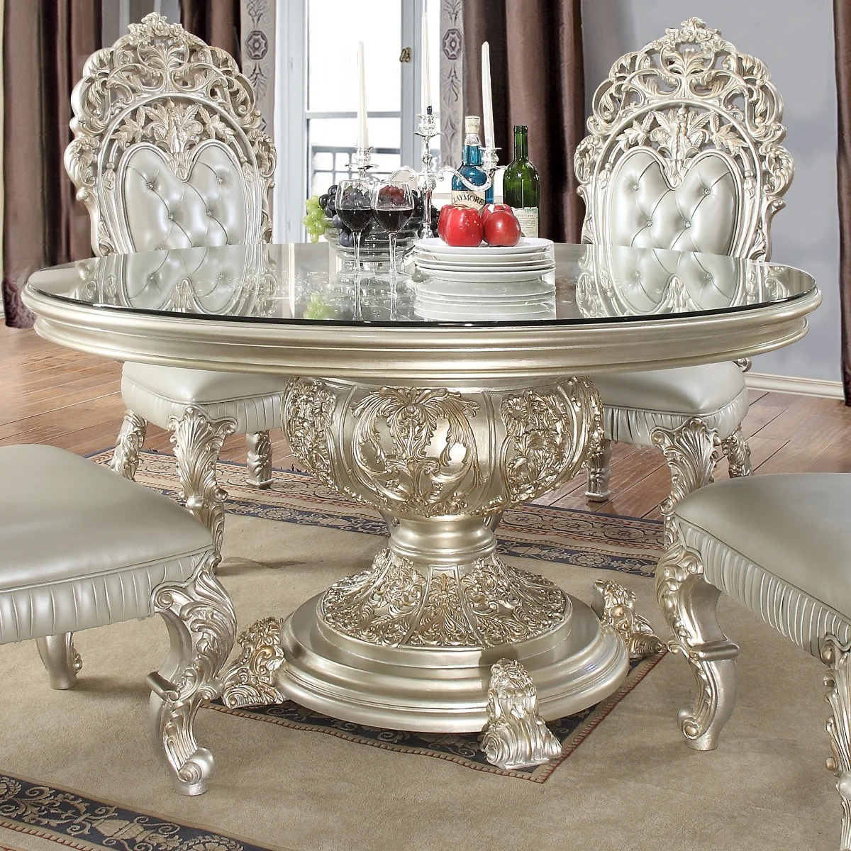 Homey Design HD-8088 Silver Round Dining Set - Image 2