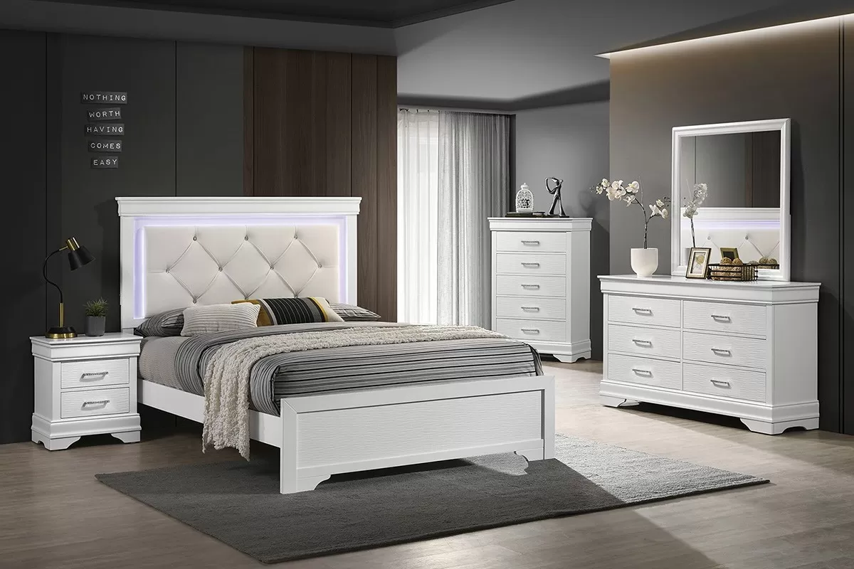 Poundex F9665 White LED King 4 Pc Bedroom Set