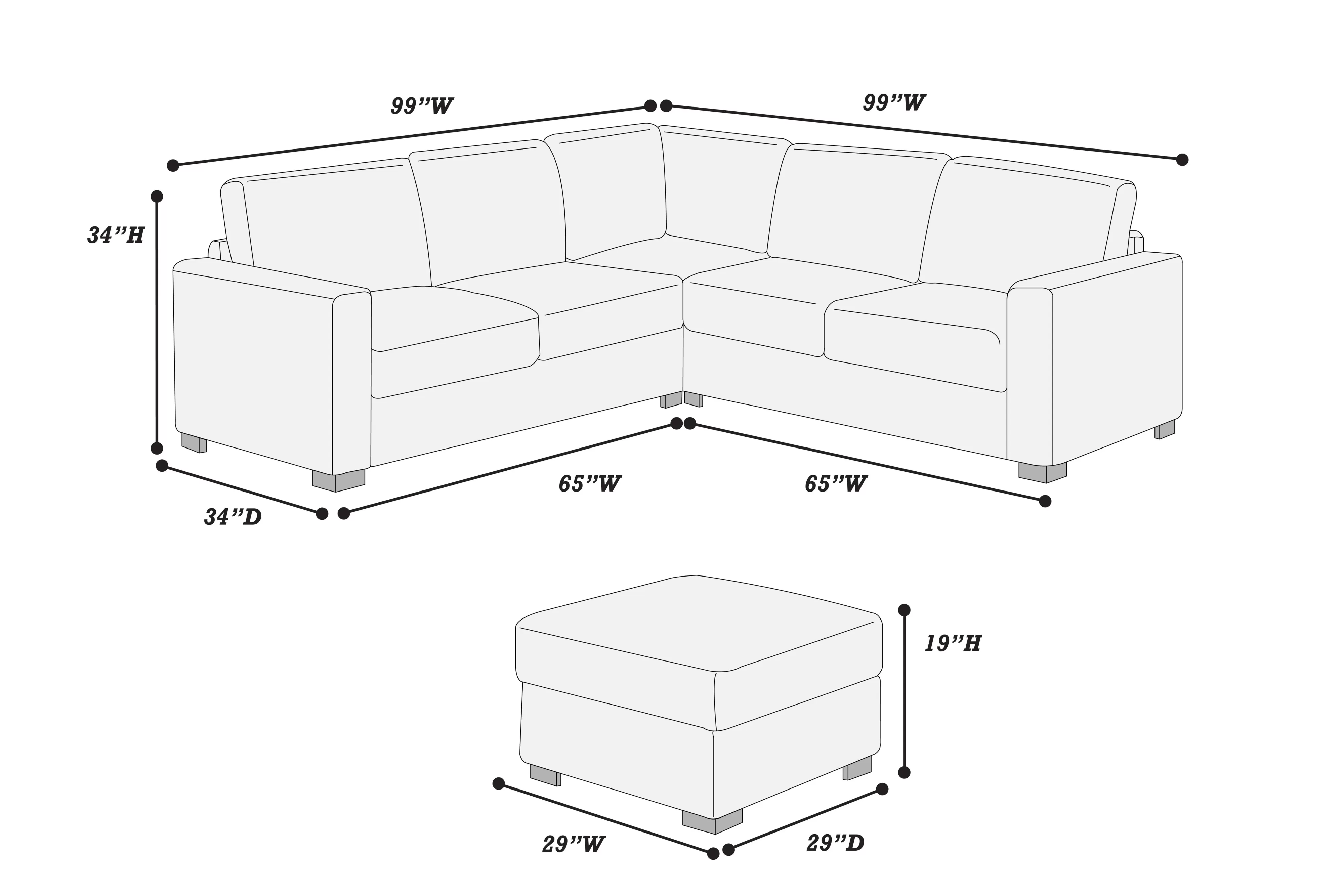 Poundex F8353 Black Jumbo Corduroy Sectional - Image 6