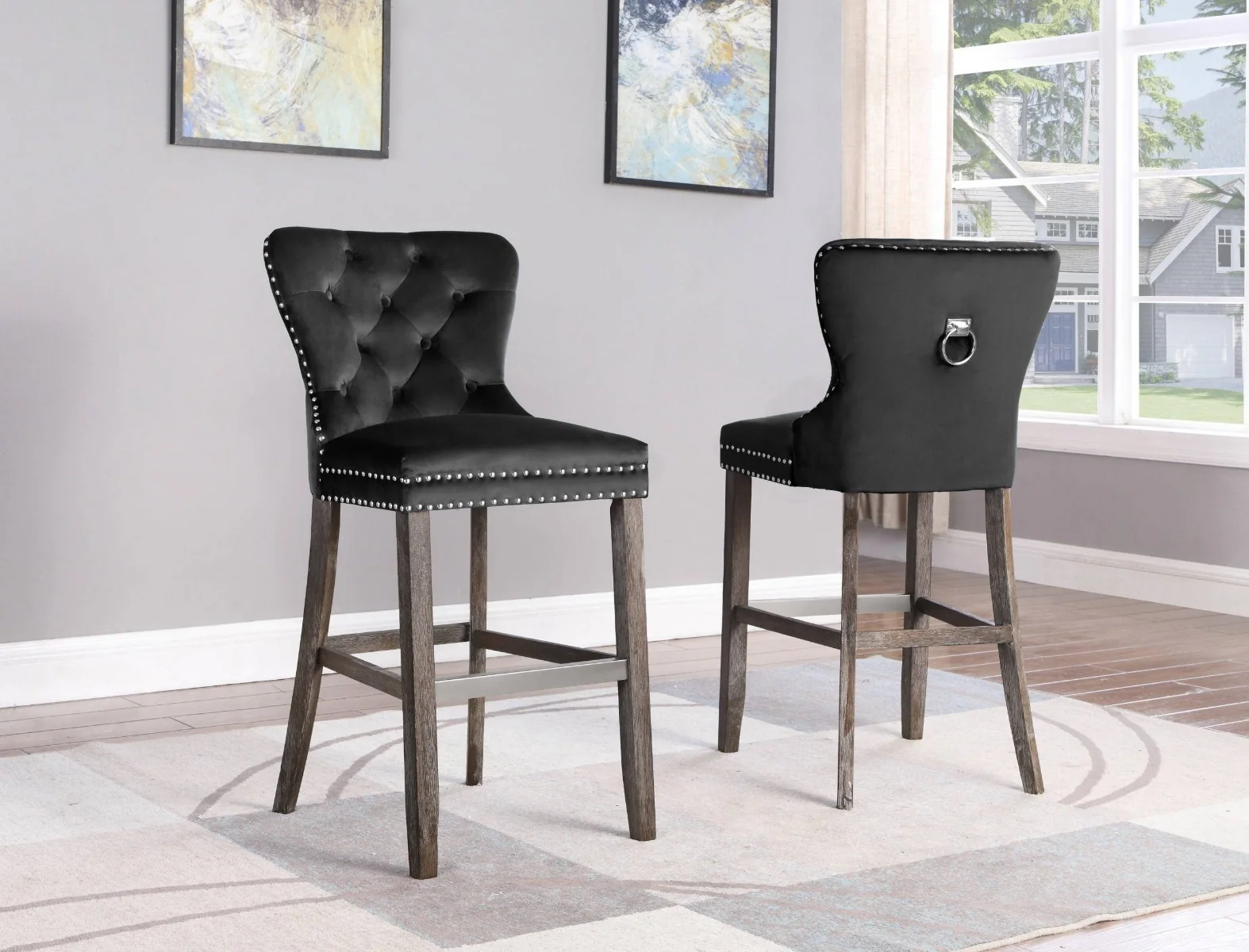 Pub Height Velvet Bar Stools - Set of 2 - 4 Colors - Image 2