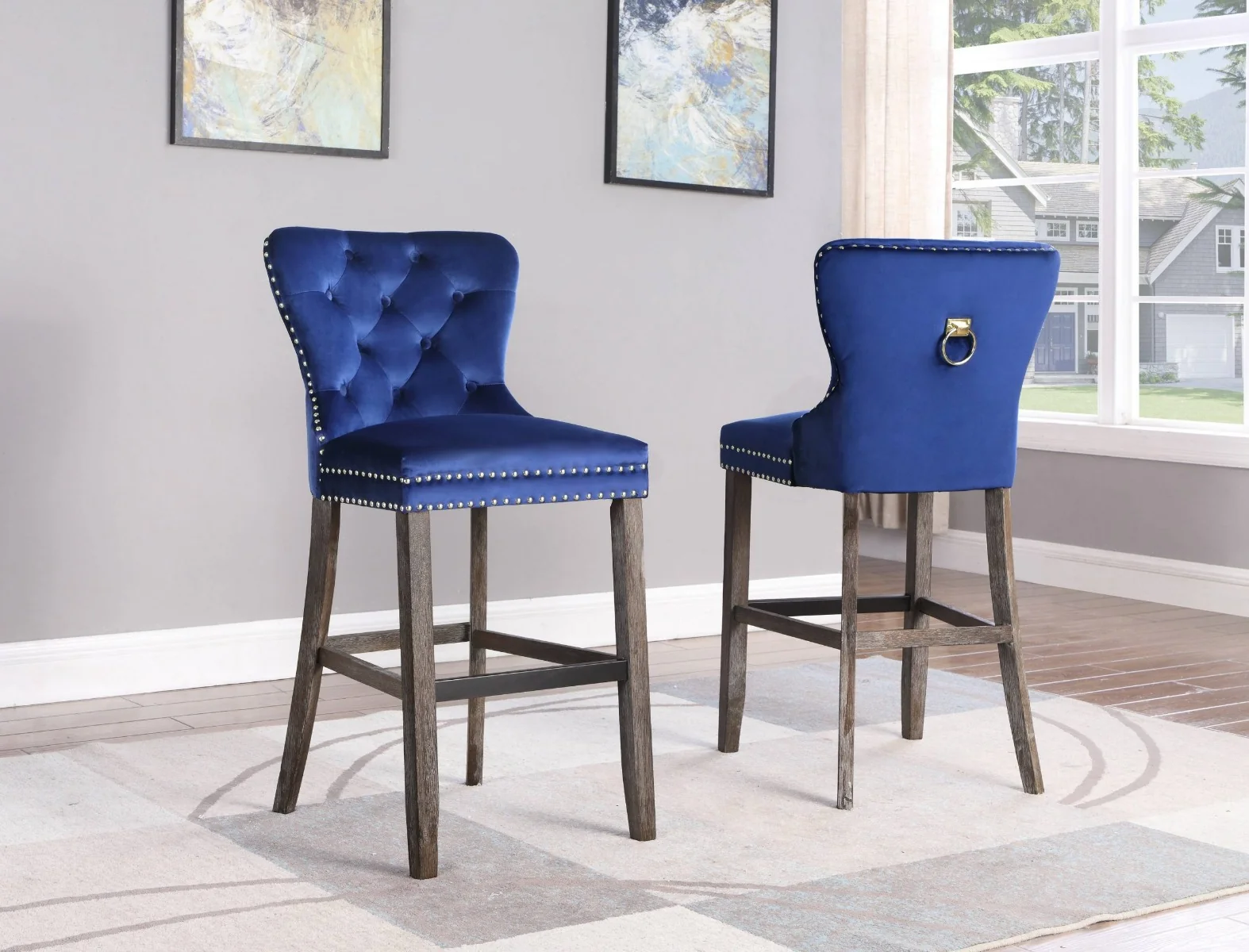 Pub Height Velvet Bar Stools - Set of 2 - 4 Colors - Image 5