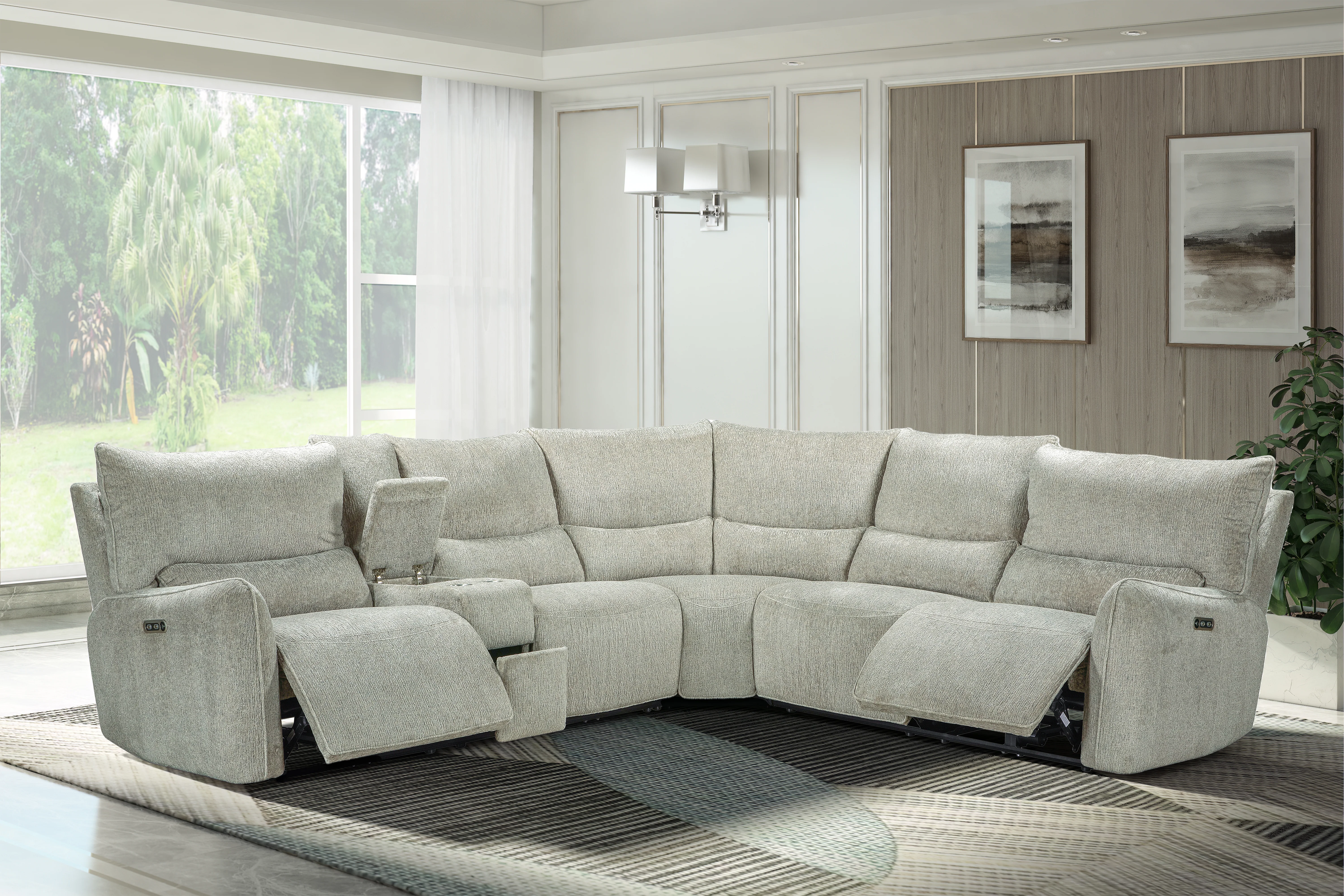 Remsen 3 Pc / 2 PWR Sectional Latte Polyester - Image 2
