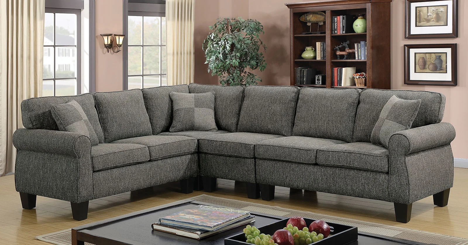 Rhian CM6329GY Linen Like Sectional - Dark Gray