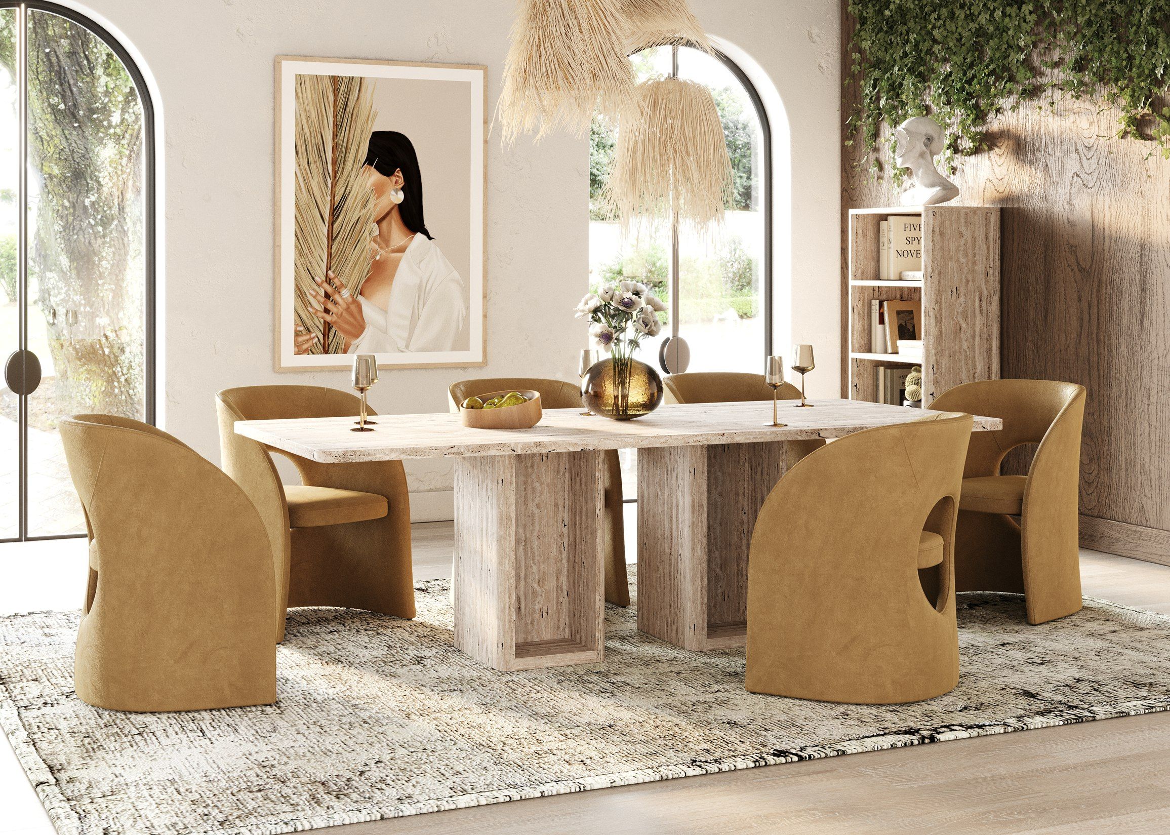 Roma Modern Travertine Rectangular Dining Table - Image 2