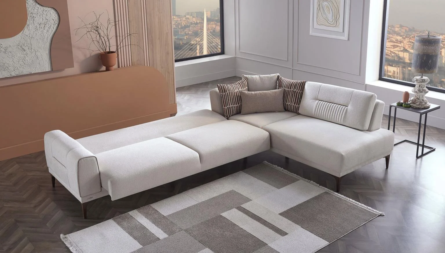 Seul Cream Sectional Sleeper by Bellona - Image 2