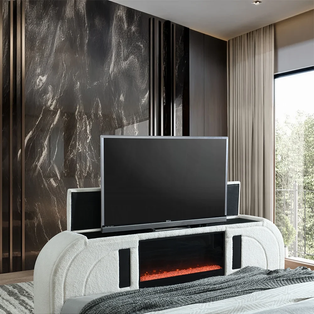 Shelyn Bed w/LED, TV Cabinet, Fireplace & Bluetooth - Image 3
