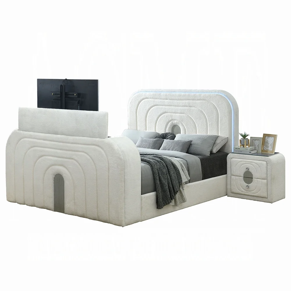 Shelyn Bed w/LED, TV Cabinet, Fireplace & Bluetooth - Image 4