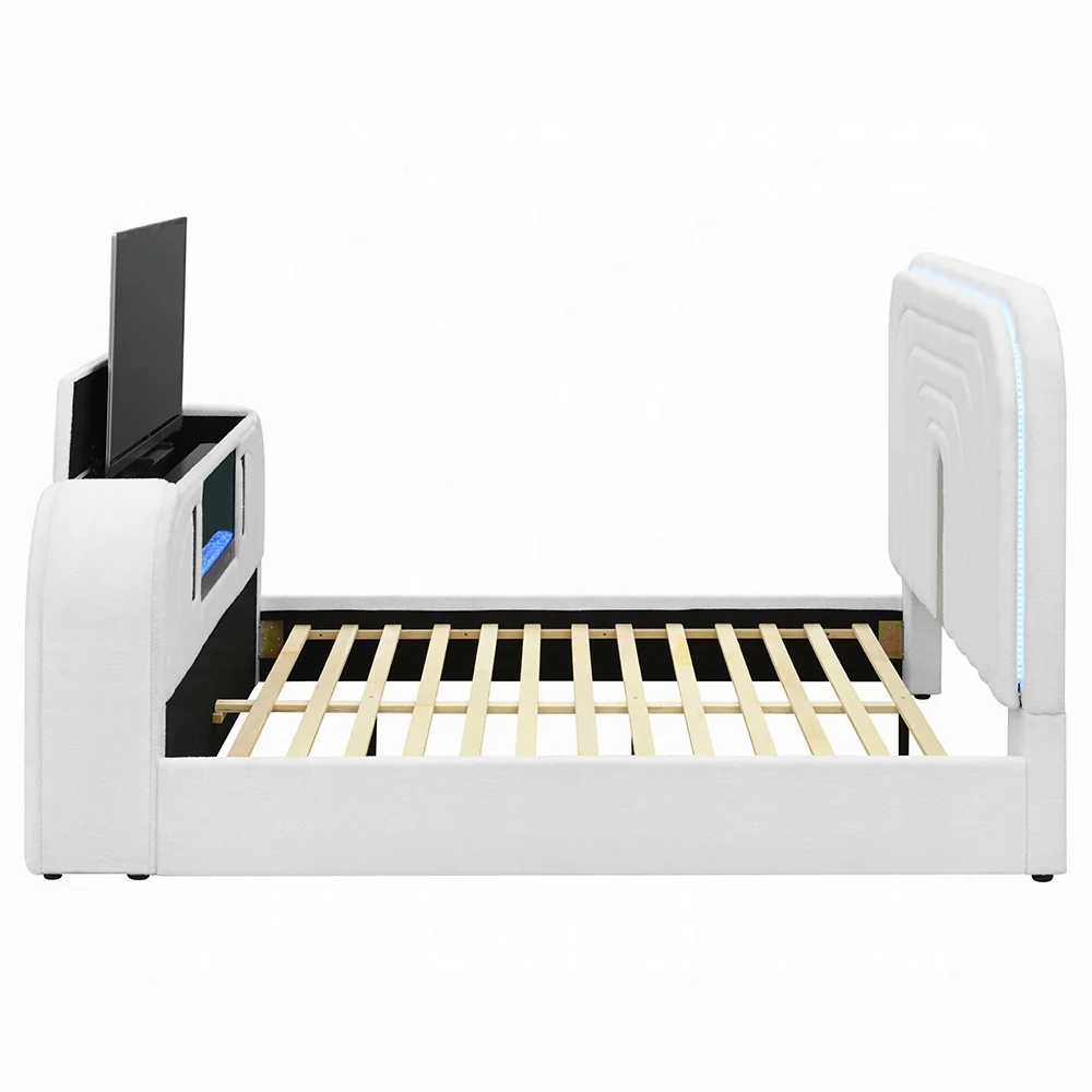Shelyn Bed w/LED, TV Cabinet, Fireplace & Bluetooth - Image 6