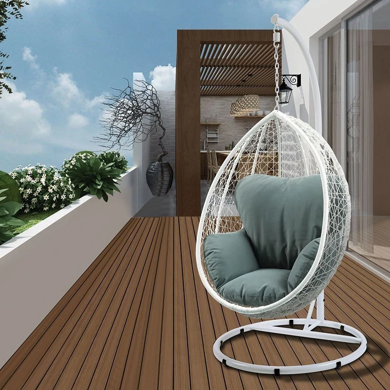 Simona Swing Chair - Green Fabric White Wicker
