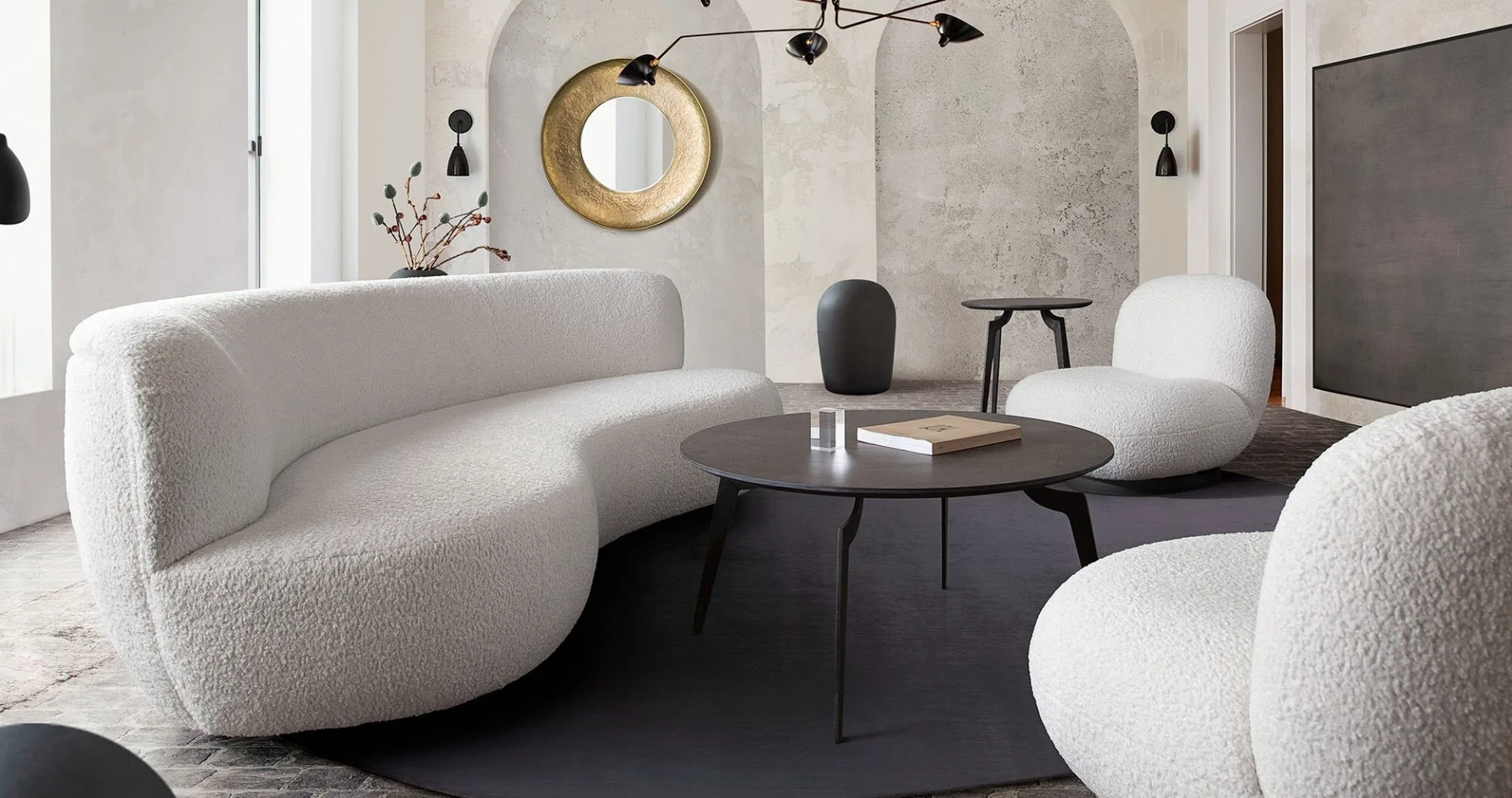 Simone White Faux Sheepskin Living Room Group