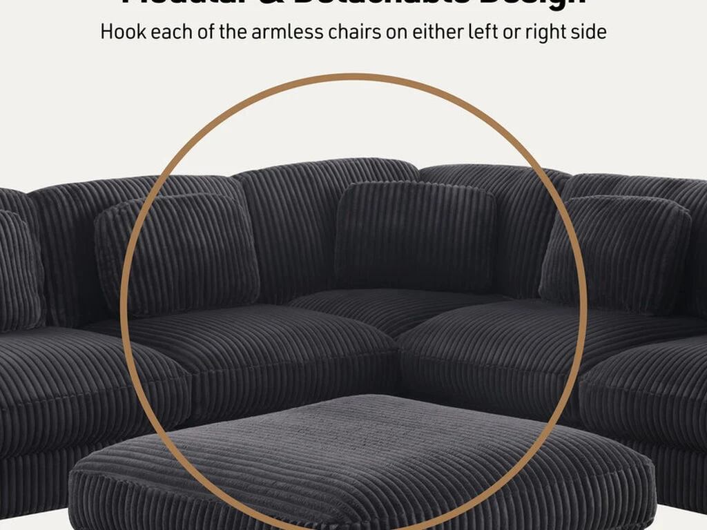 Sloane Charcoal Corduroy Modular Sectional - Image 7