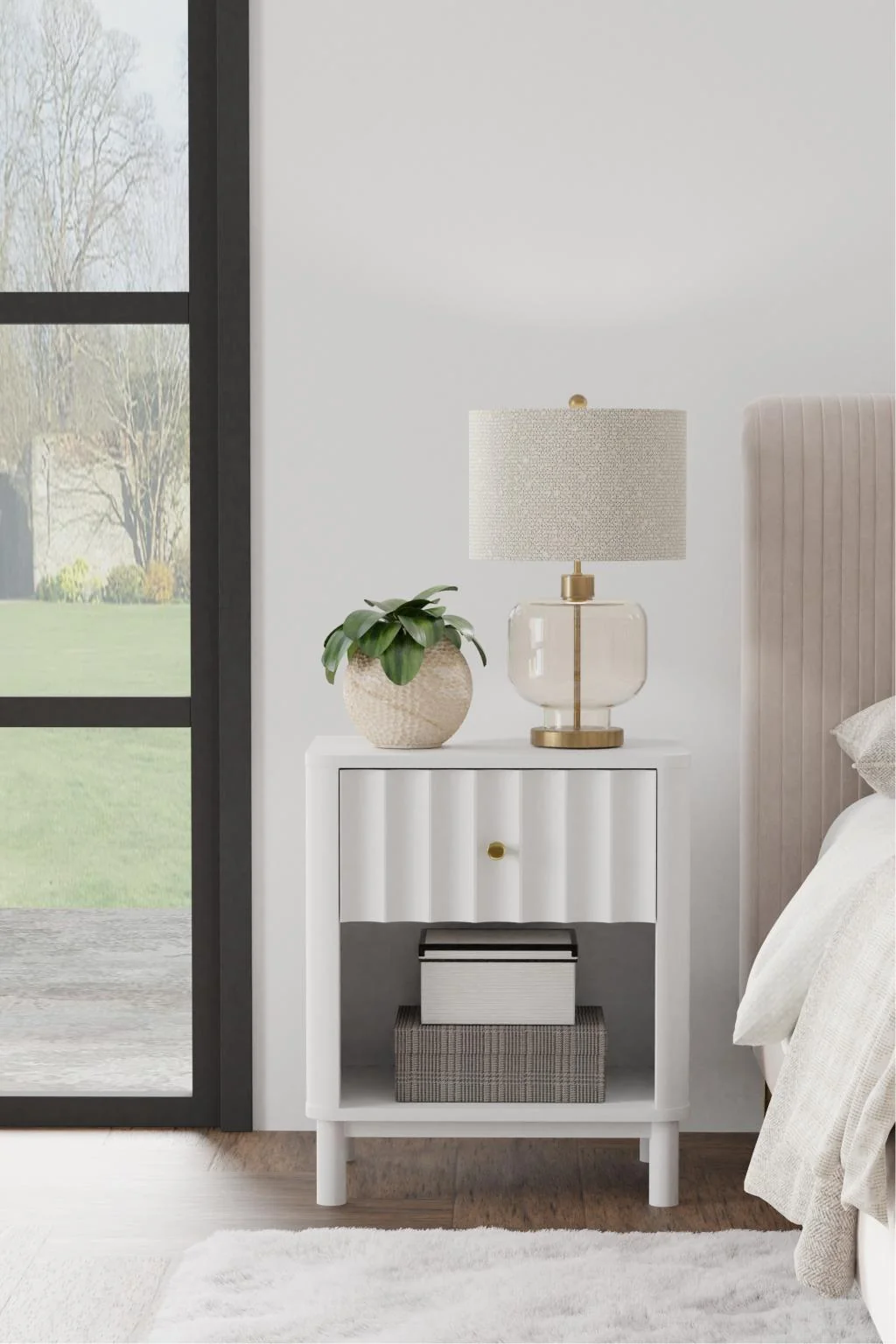 Stapleton White 1 Drawer Nightstand - Image 2