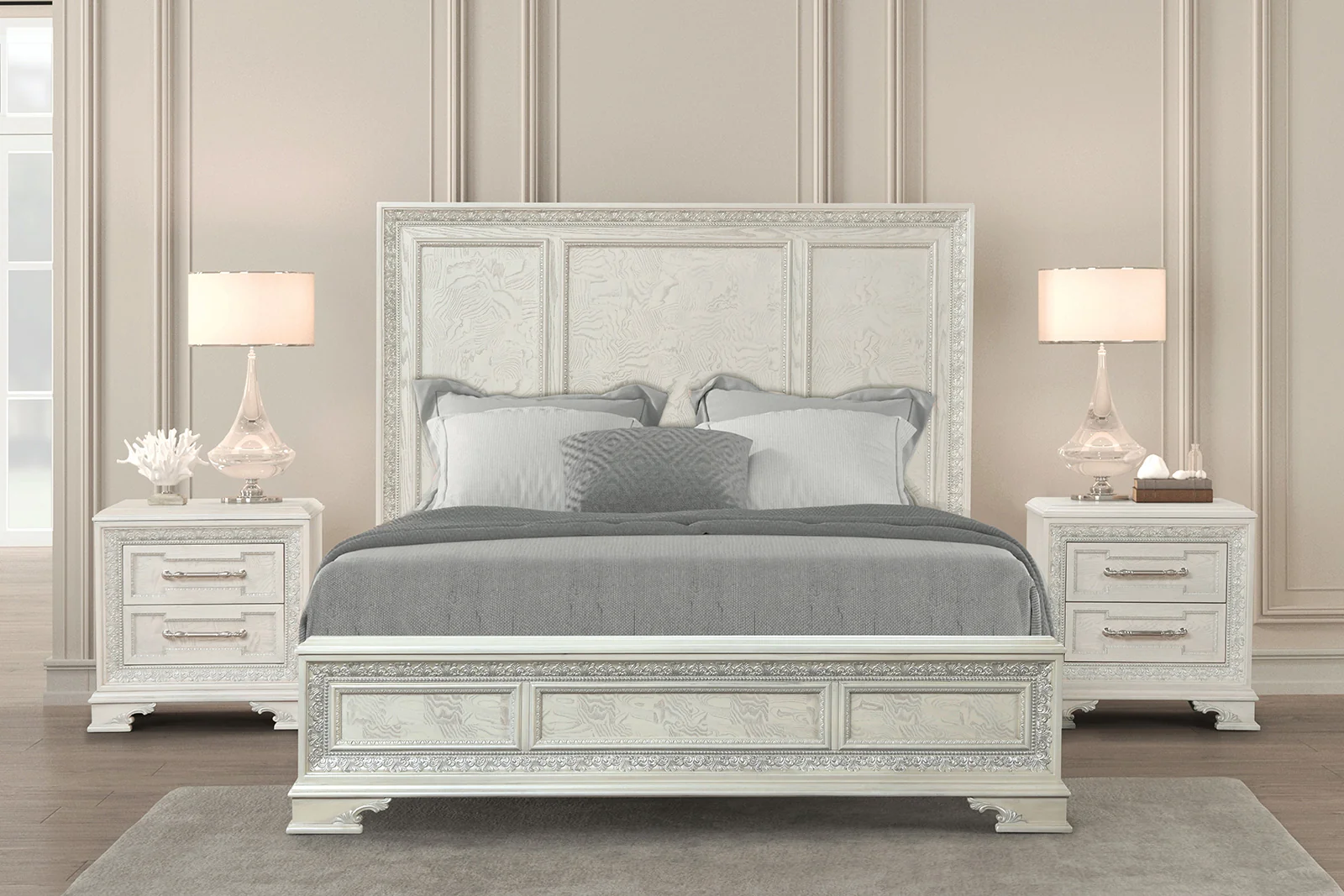 Stella Mia Creamy White 4 Pc Bedroom Set - King Bed - Image 2