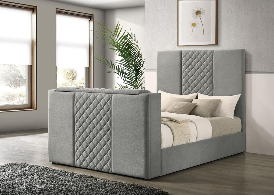 Tara King Gray Upholstered TV Bed