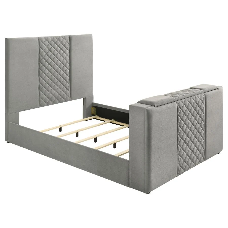 Tara Upholstered Gray TV Panel Bed - Image 3