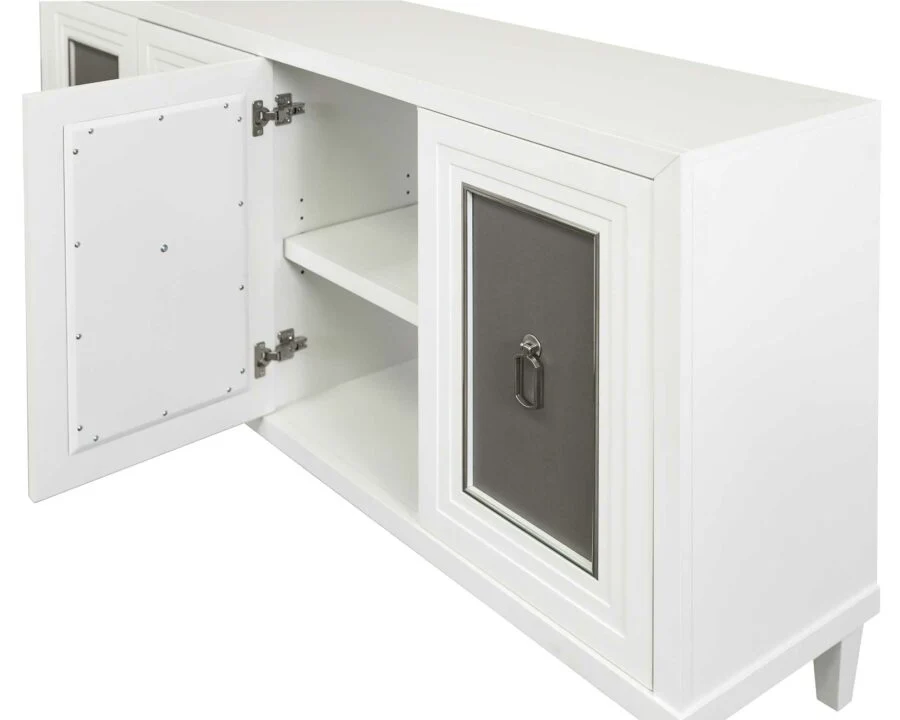 Tate White TV Console Faux Shagreen Doors - Image 6