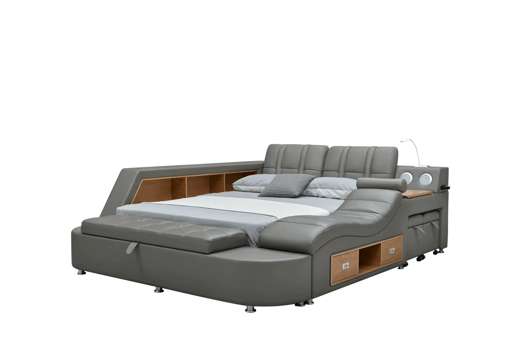 Tesla Grey Leather Bed by ESF - Many Features - Image 5