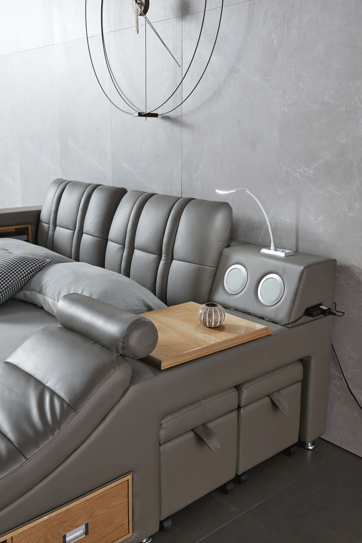 Tesla Grey Leather Bed by ESF - Many Features - Image 8