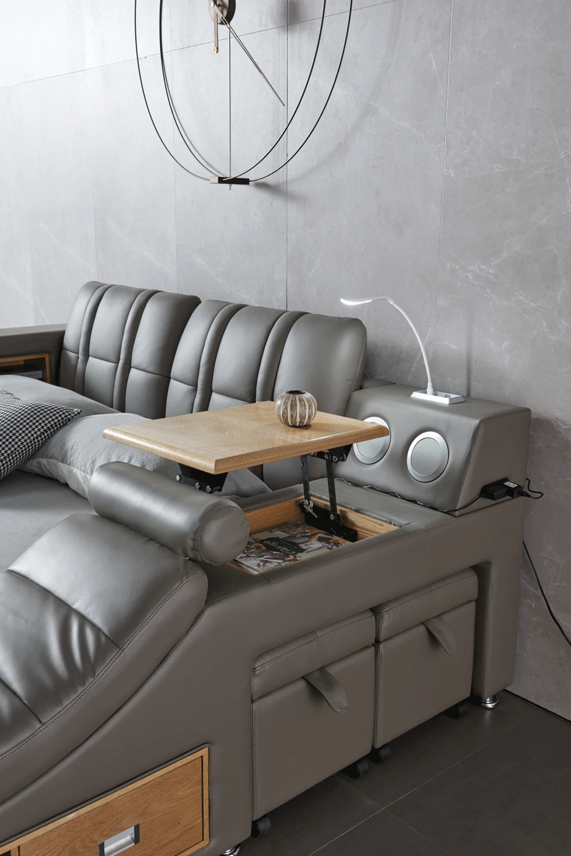 Tesla Grey Leather Bed by ESF - Many Features - Image 9