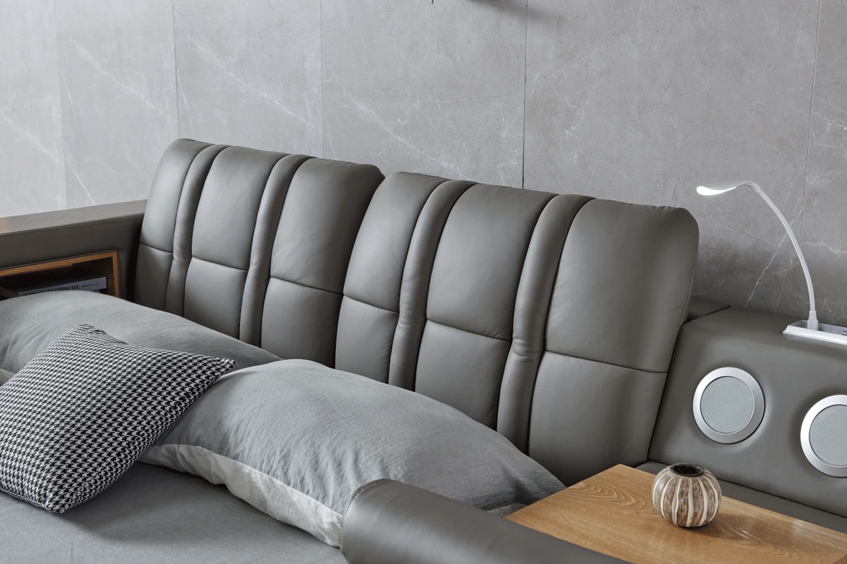Tesla Grey Leather Eastern King Bed - Image 11
