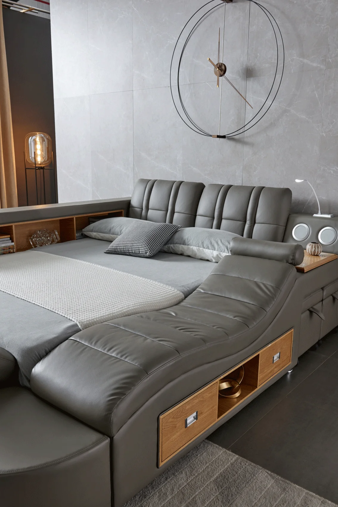 Tesla Grey Leather Eastern King Bed - Image 12