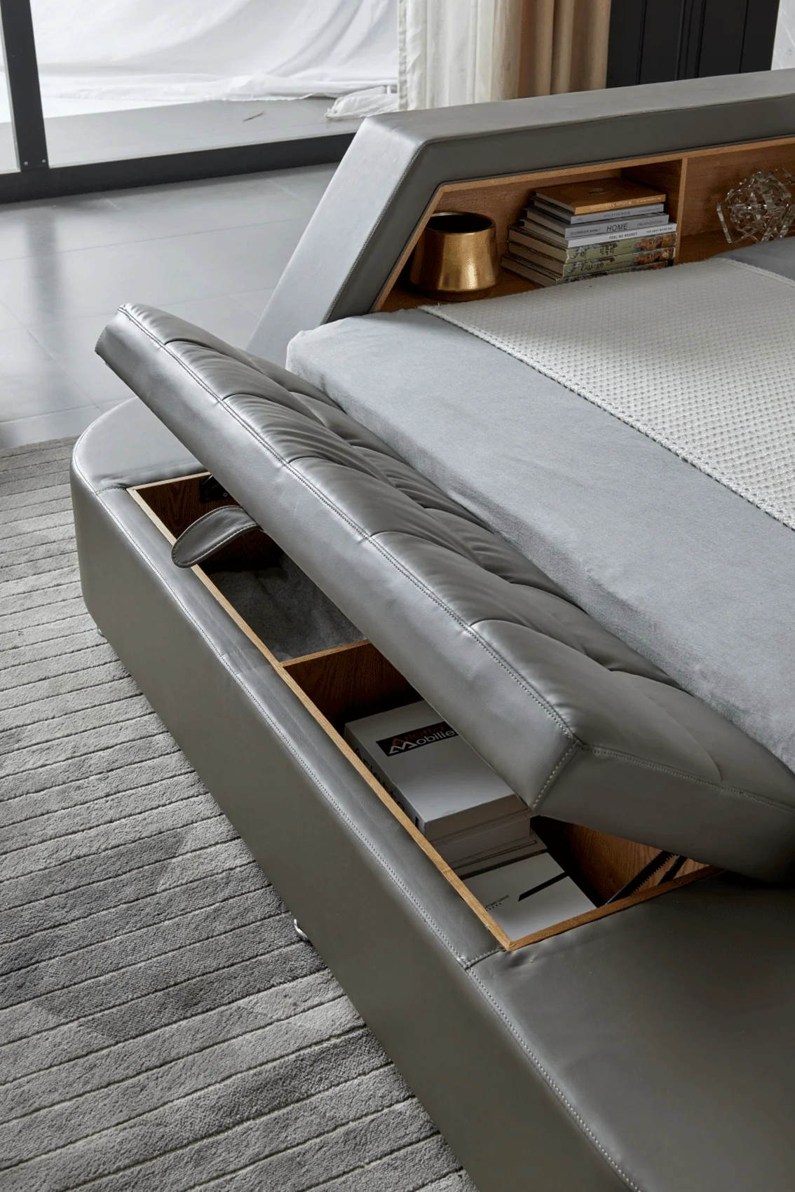 Tesla Grey Leather Eastern King Bed - Image 13
