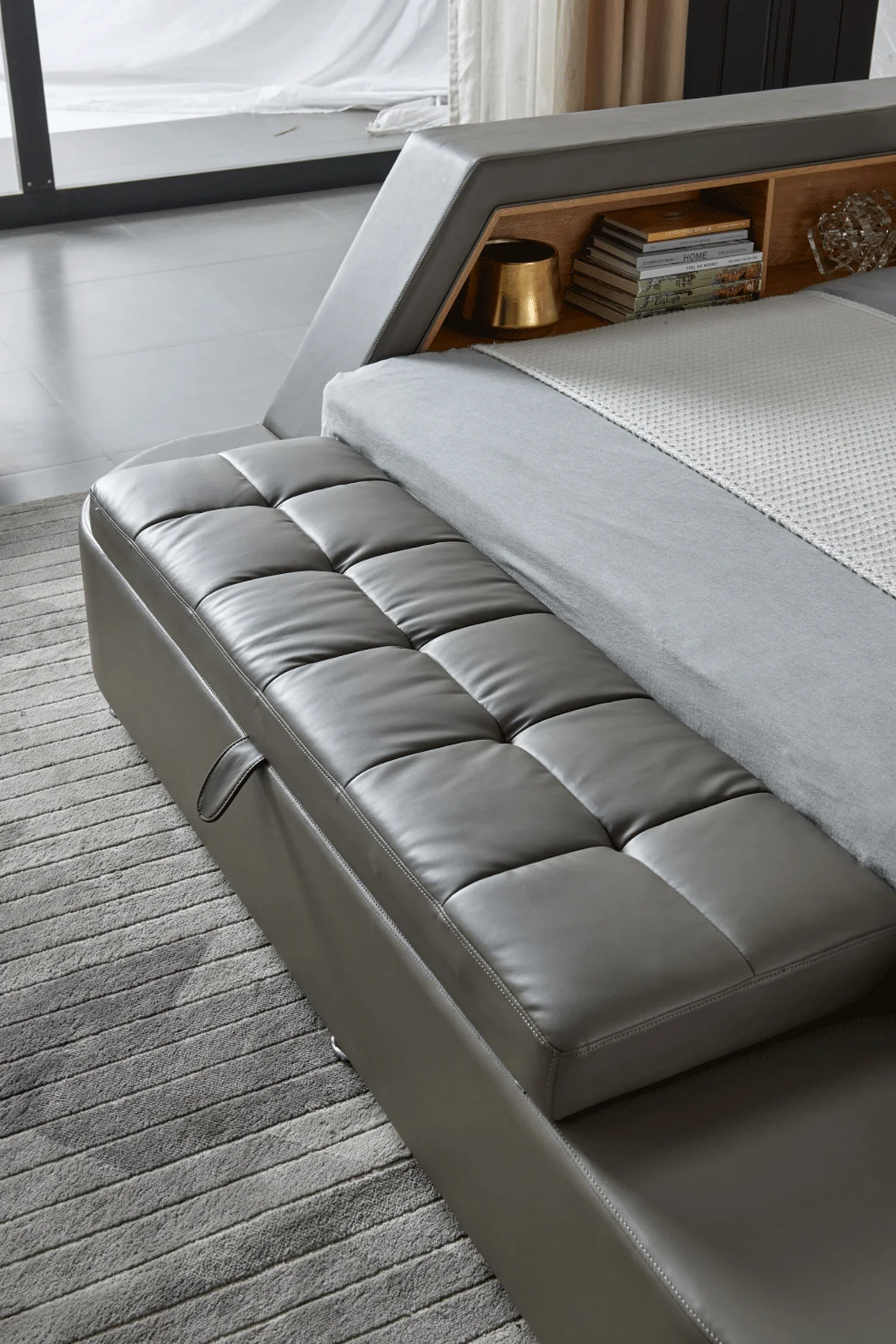 Tesla Grey Leather Eastern King Bed - Image 14