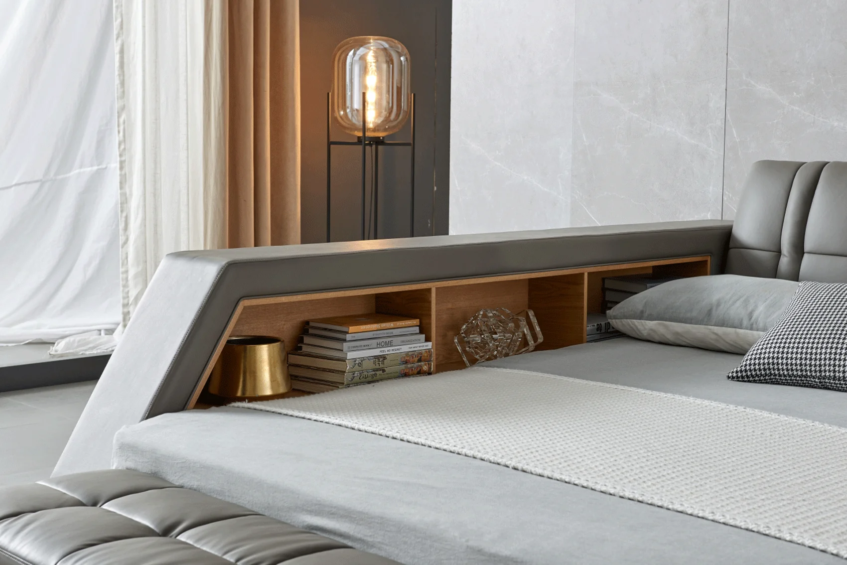 Tesla Grey Leather Eastern King Bed - Image 15