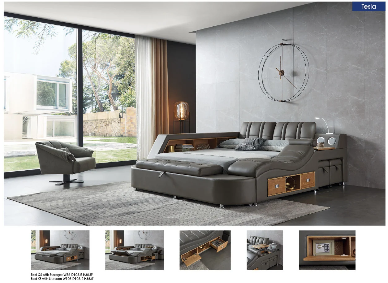 Tesla Grey Leather Eastern King Bed - Image 2