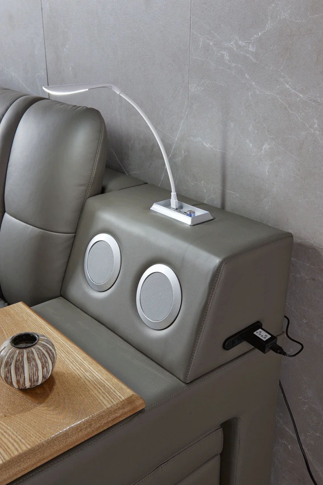 Tesla Grey Leather Eastern King Bed - Image 7