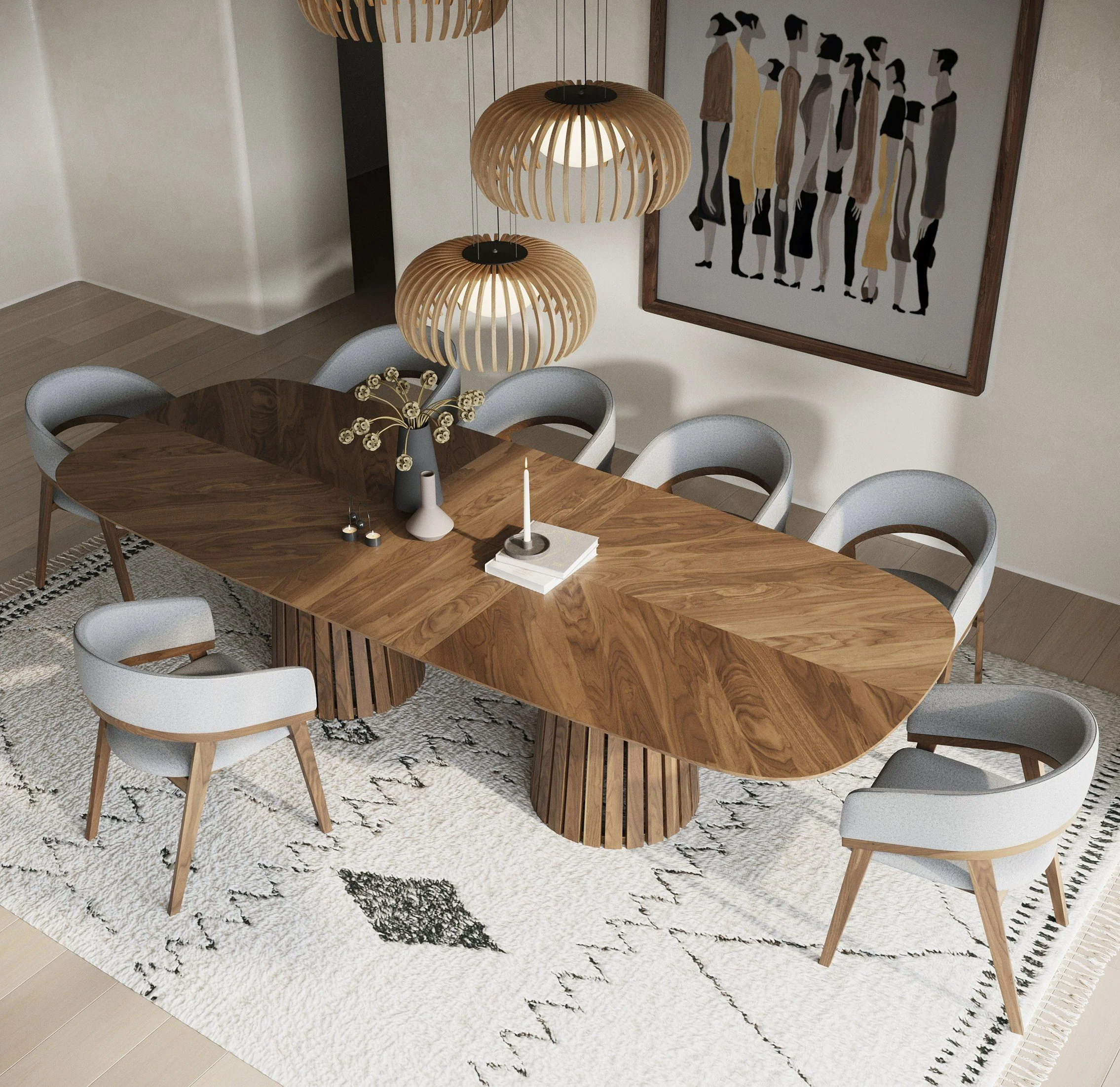 Truman Mid-Century Walnut 11 Pc Extendable Dining Set - Image 3